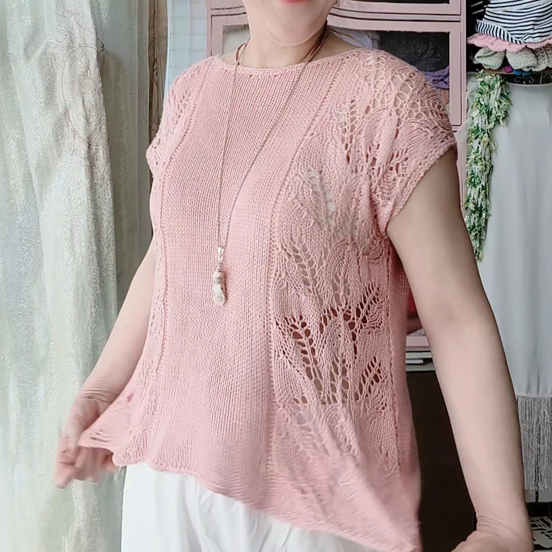 夏季款半袖时尚舒适宽松手工编织材料包休闲上衣针织衫镂空洋气