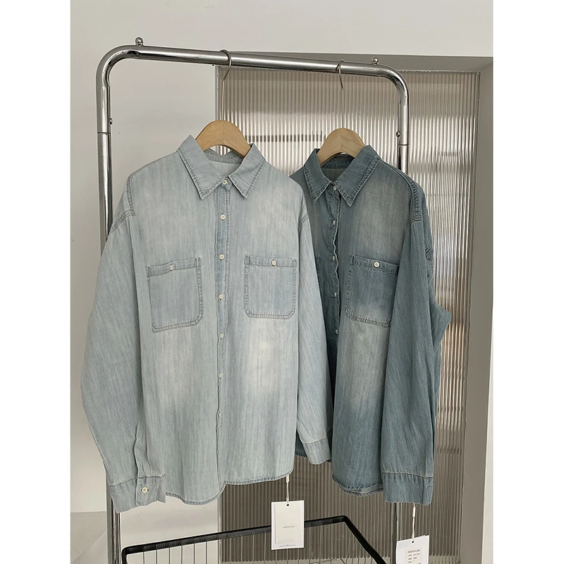 做旧双口袋长袖牛仔衬衫AB5730