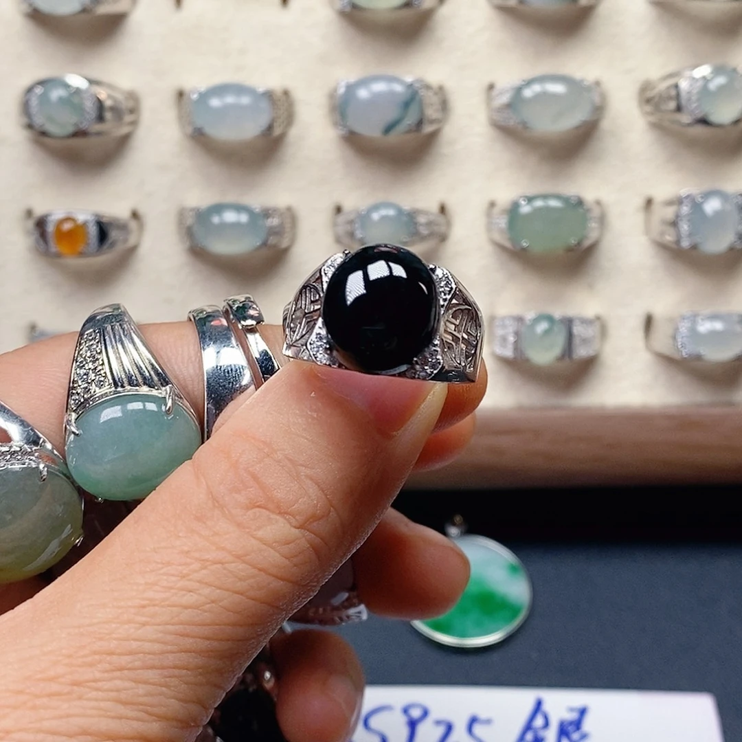 阿***土翡翠银S925镶嵌戒指