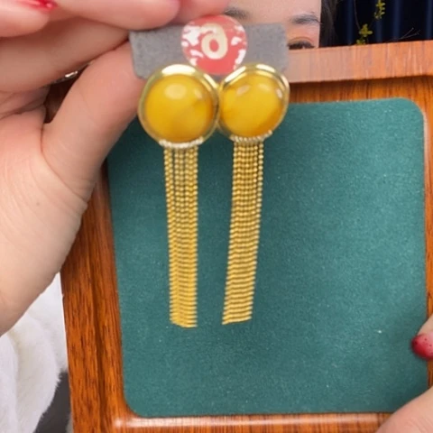 蜜蜡耳饰银S925镶嵌耳吊