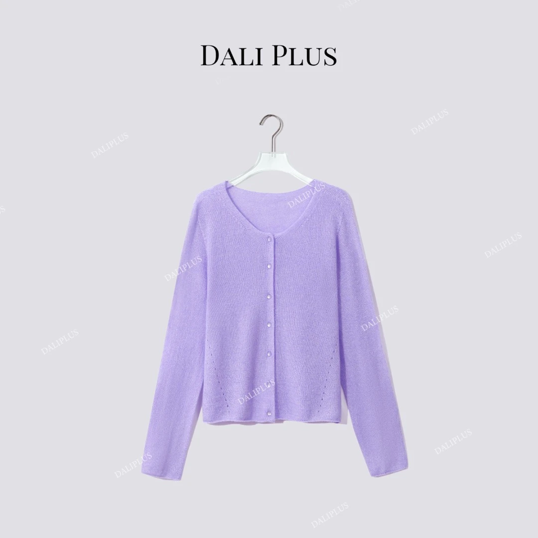 DALI PLUS重磅75山羊绒+25桑蚕丝圆领长袖开衫-D5MM2758