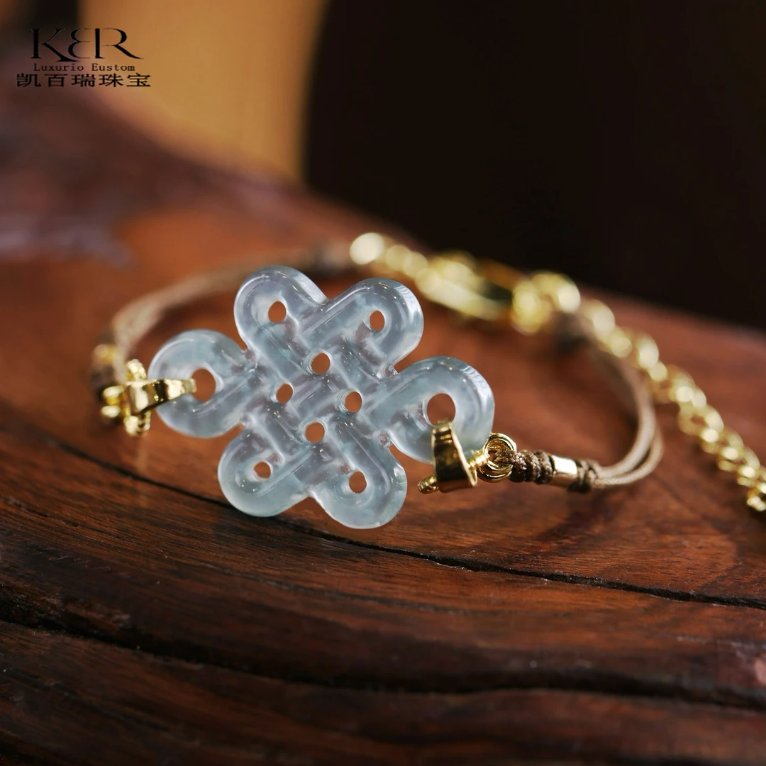 高定设计款天然A货翡翠中国结手链时尚气质百搭款 KBR1023005