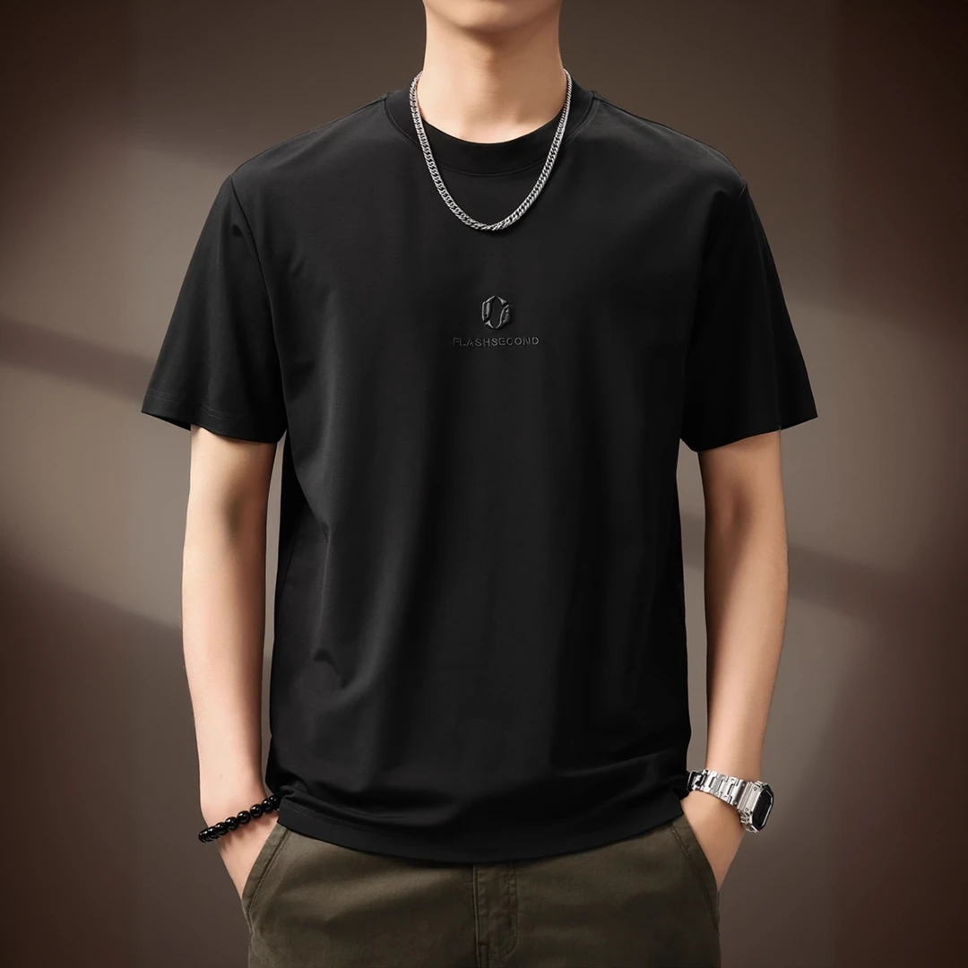 INGESARE高端桑蚕丝冰丝凉感圆领T恤男夏季简约宽松休闲短袖体恤