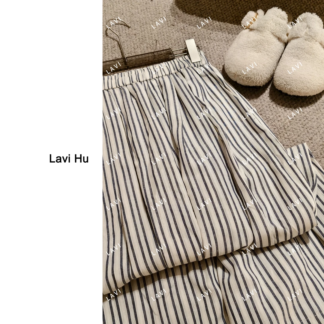 蓝莓千层酥 百搭时尚休闲条纹休闲裤09280