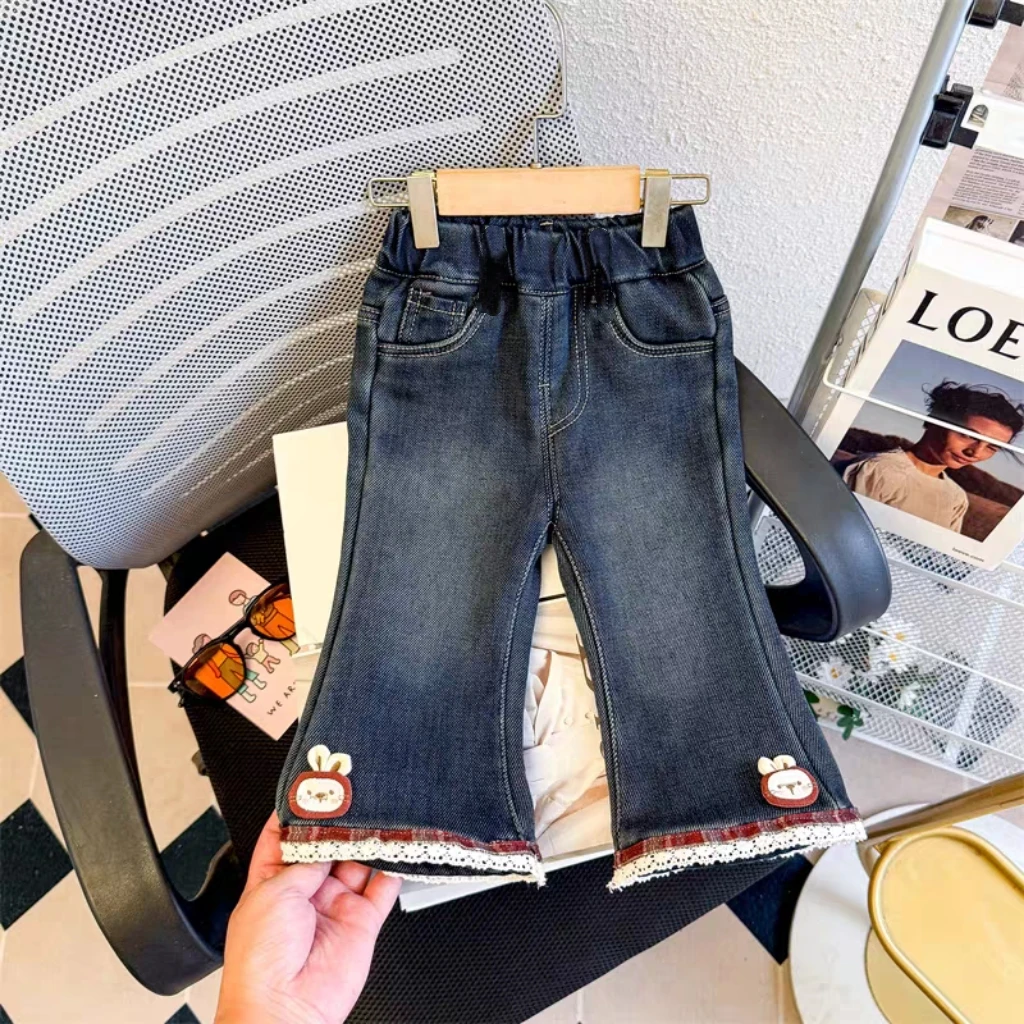 小丸子 55080女童牛仔裤冬装2025女宝宝加绒休闲裤洋气时髦长裤子