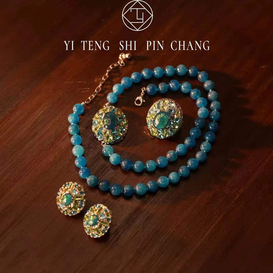 铜合金琉璃项链 复古琉璃项链耳饰套装欧美风