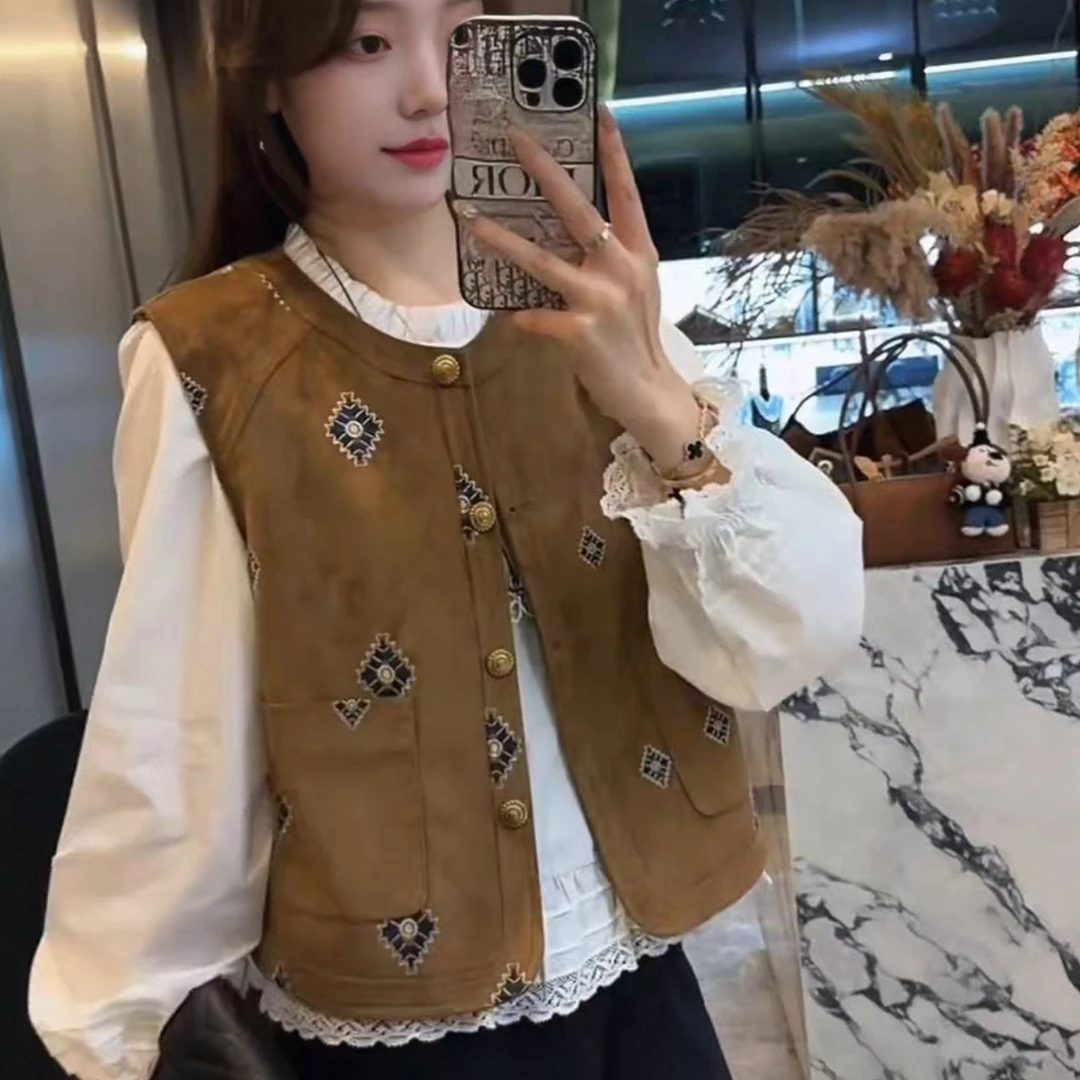 圆领小个子休闲气质麂皮绒马甲外套女2025秋新款显瘦宽松马夹坎肩