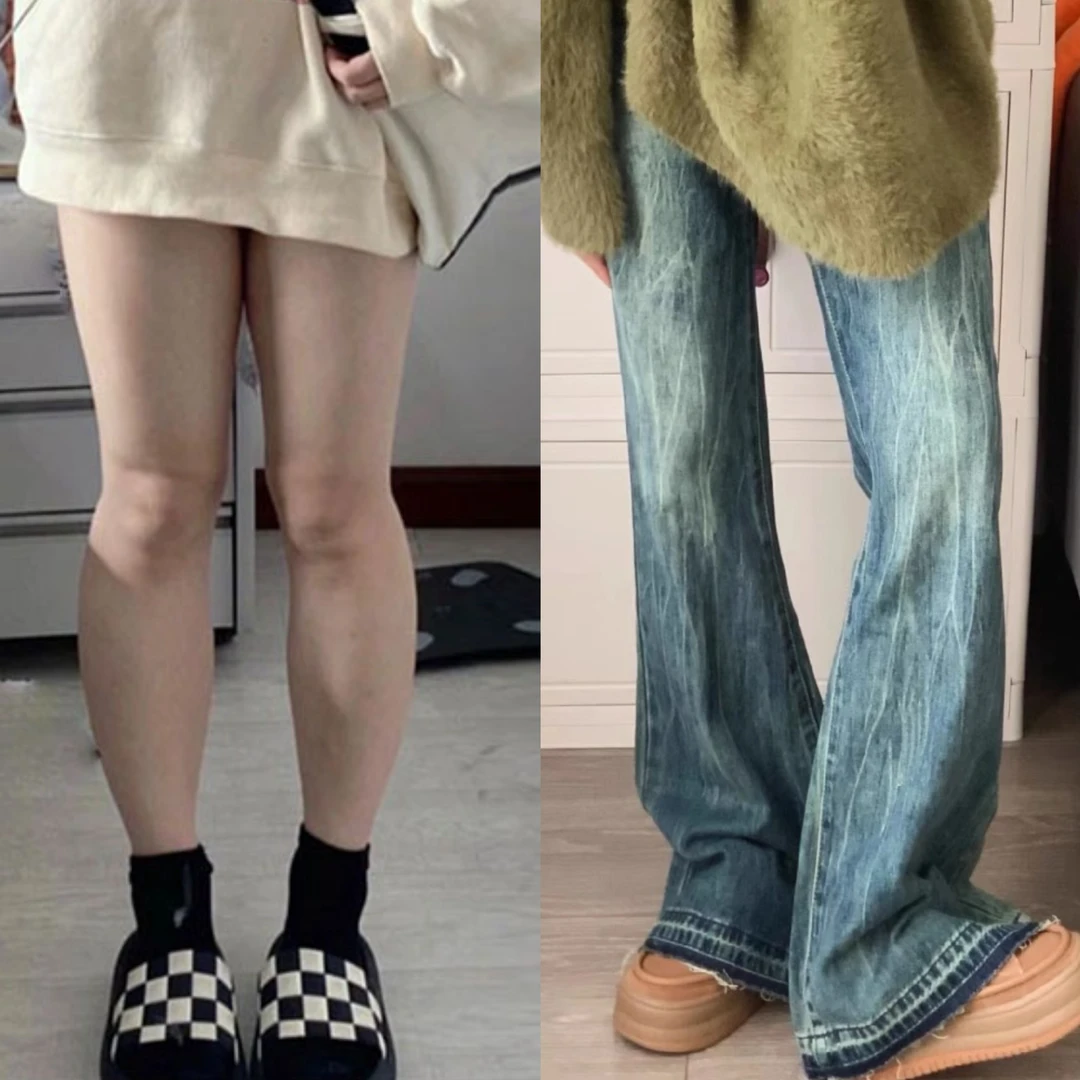 美式复古微喇牛仔裤女春秋加绒大码胖mm设计感遮胯喇叭拖地马蹄裤