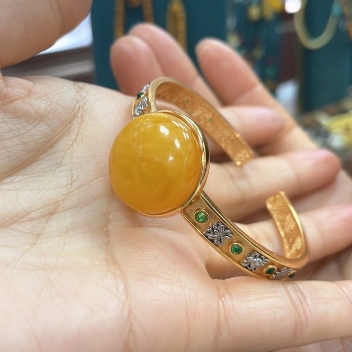 蜜蜡手镯银S925镶嵌J**O蜜蜡