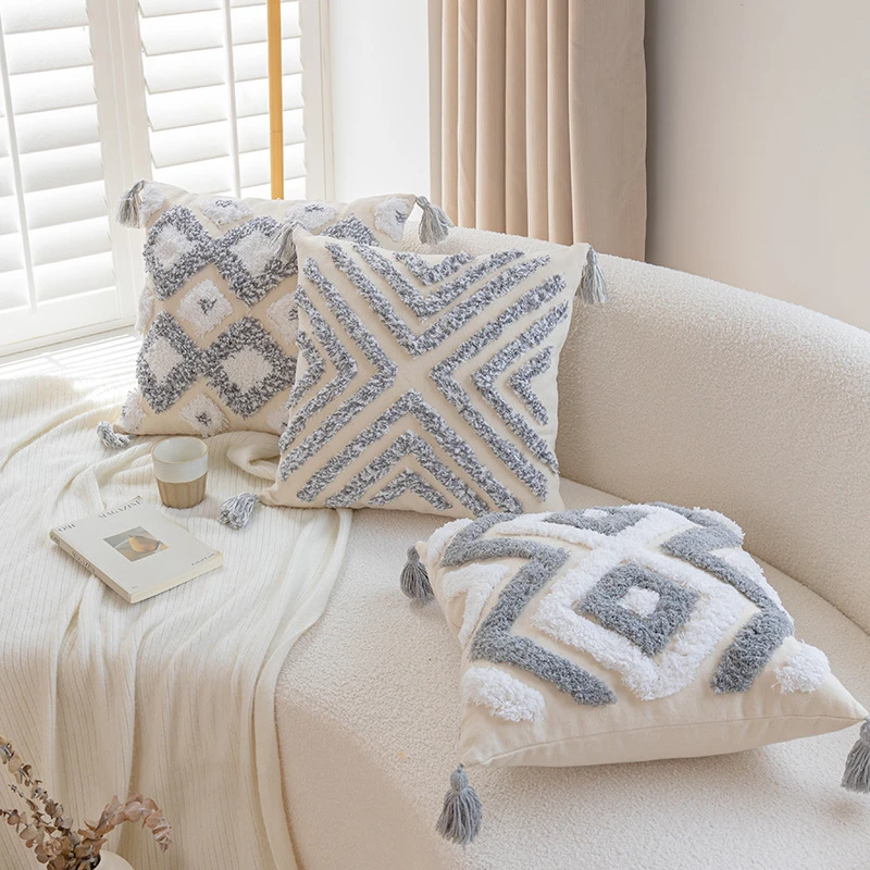 簇绒抱枕毛绒流苏轻奢靠枕套客厅沙发酒店靠垫套榻榻米装饰靠背垫