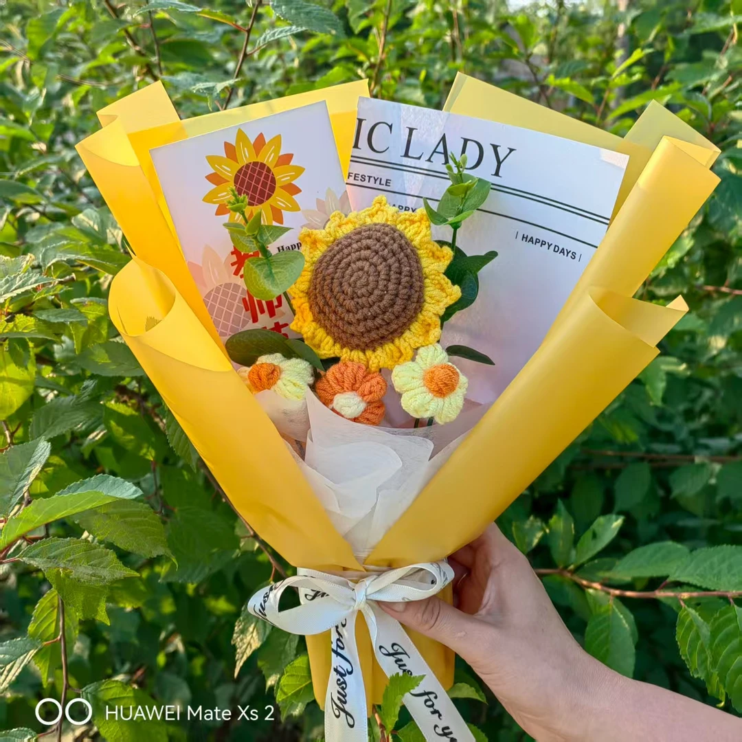 （宝）教师节手工钩织编织毛线永生花成品花束创意仿真花礼品