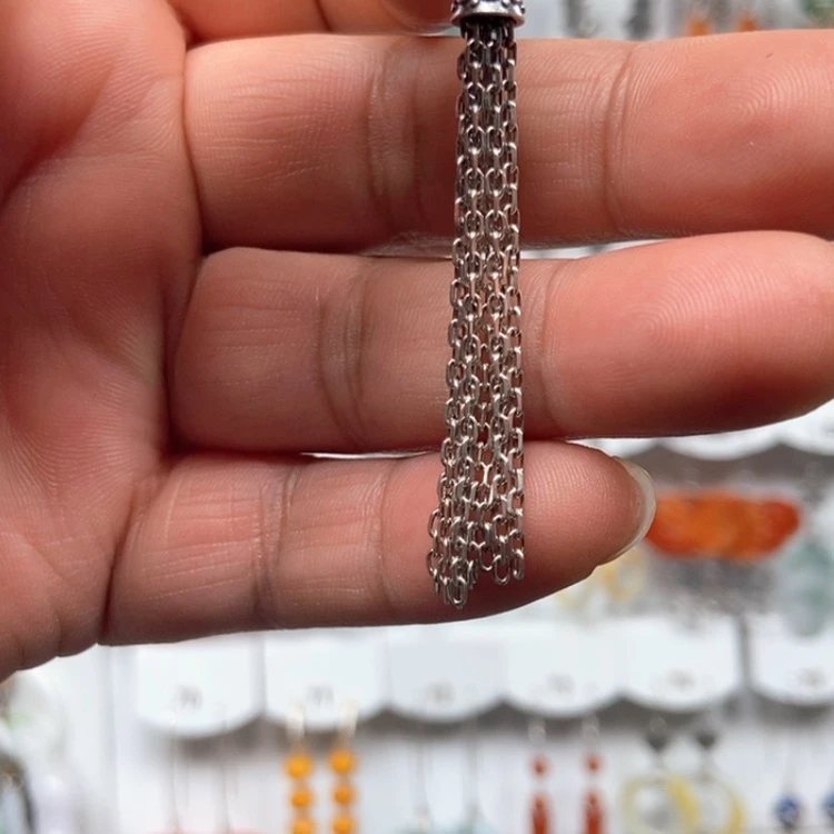 【闪购商品】翡翠耳饰银S925镶嵌紫****料银流苏