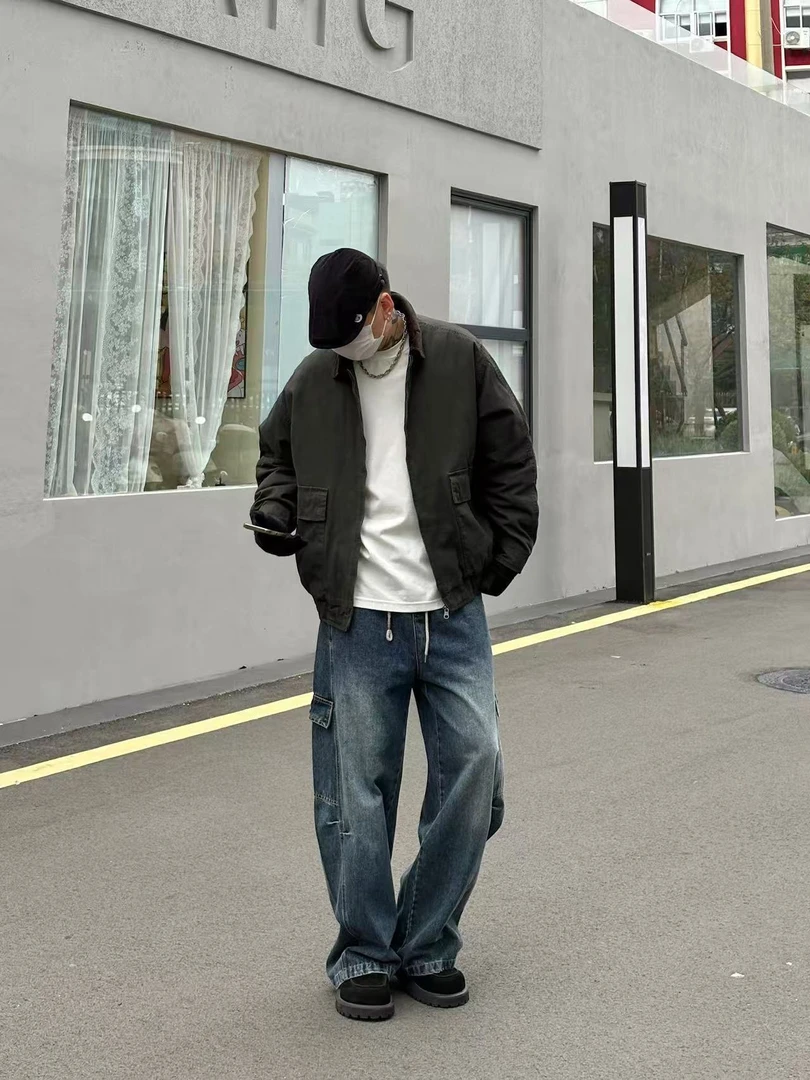 5910哲熙翻领美式重工哈灵顿百搭复古高街韩版工装90白鸭绒羽绒服