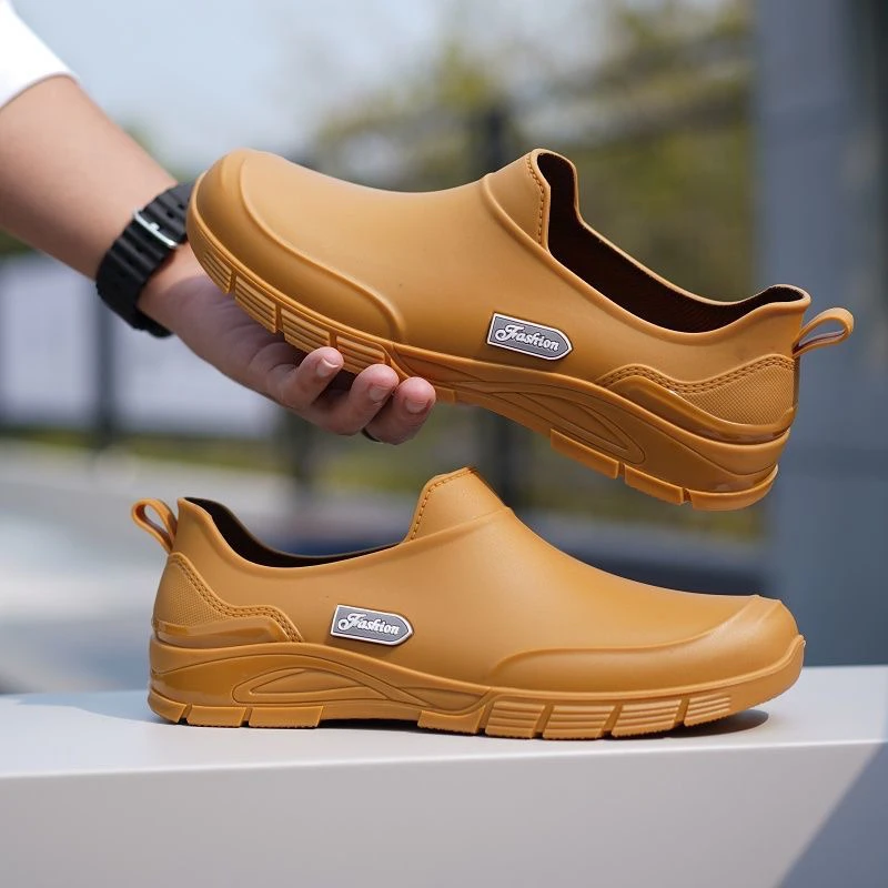 加绒雨鞋男款水鞋厨师鞋时尚轻便男士短筒防滑雨靴工作胶鞋钓鱼鞋