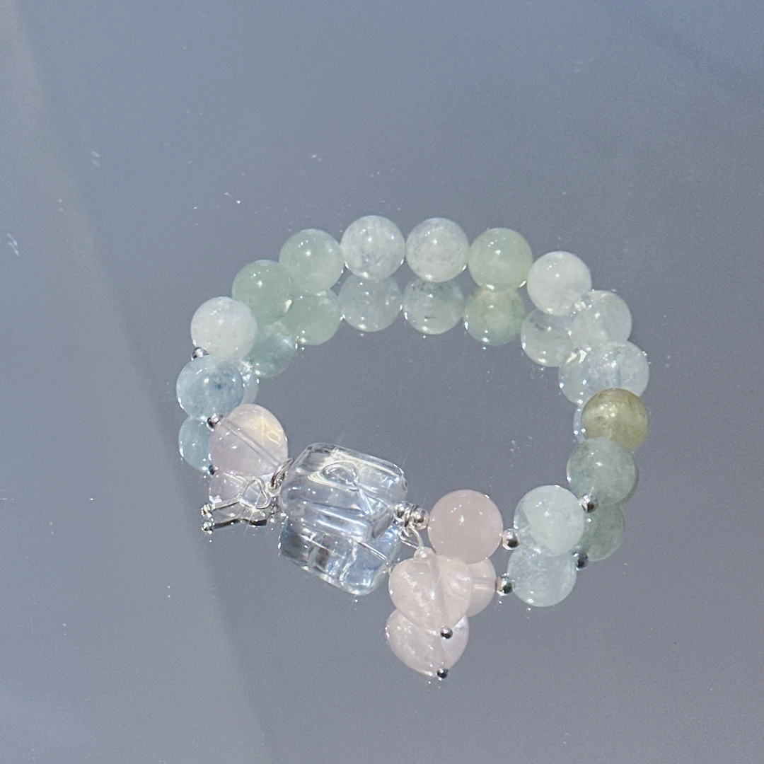 SG1812-［心扉］粉水晶白水晶少女手串均有瑕多样发