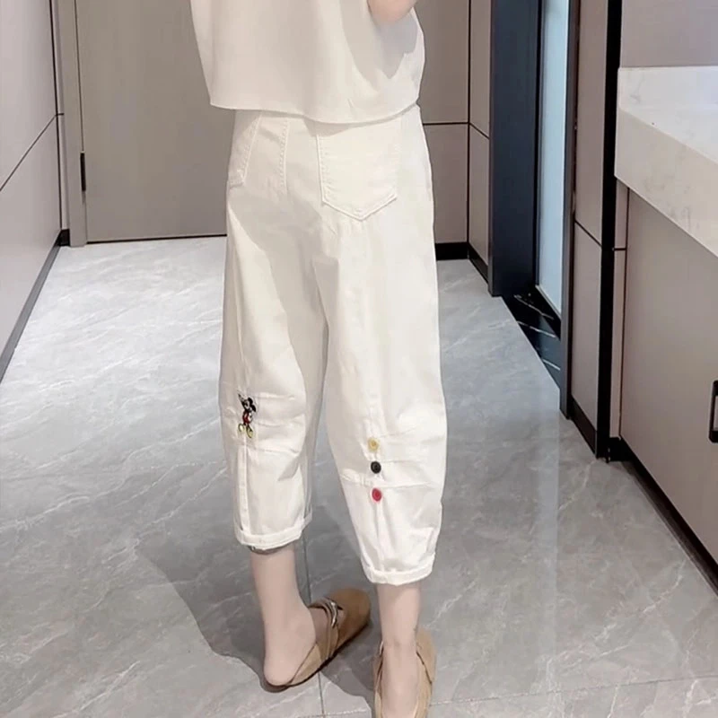 2025夏季新款八分老爹牛仔裤女显瘦洋气哈伦裤大码薄款遮肉阔腿裤