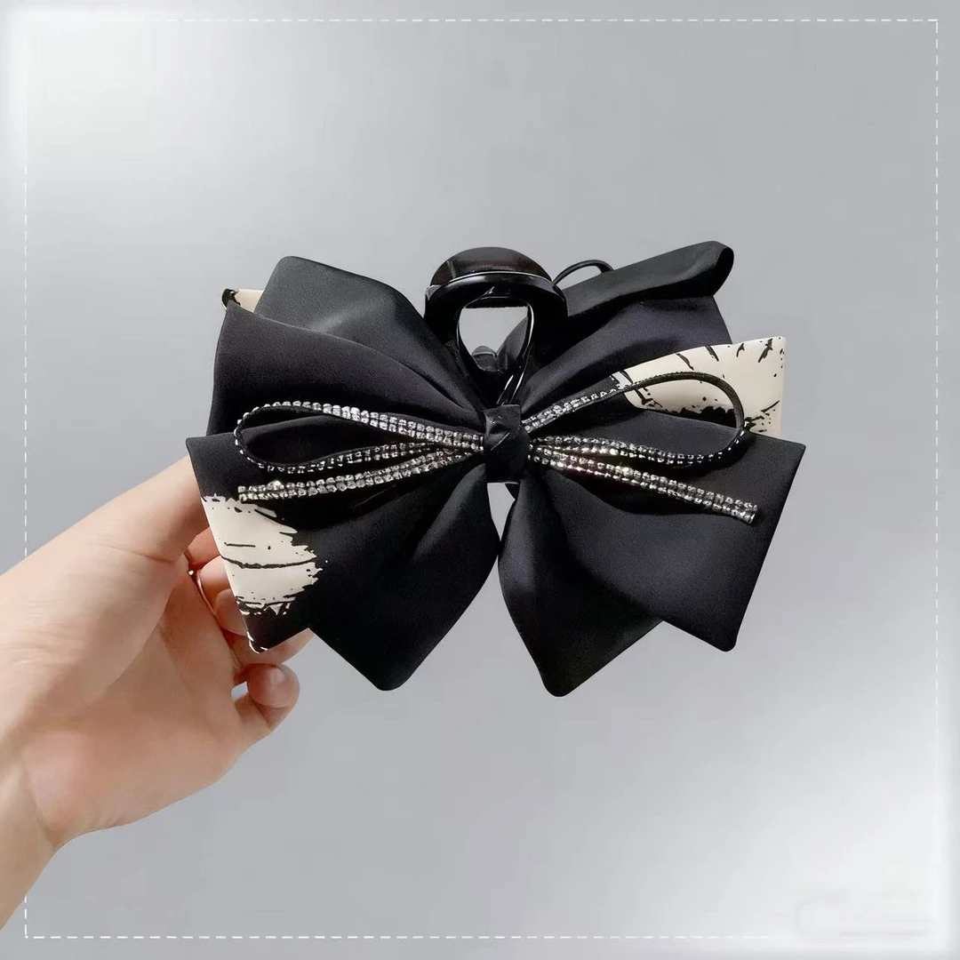 约13cm新中式双拼飘花蝴蝶结高级感精致抓夹盘发夹女鲨鱼夹3337