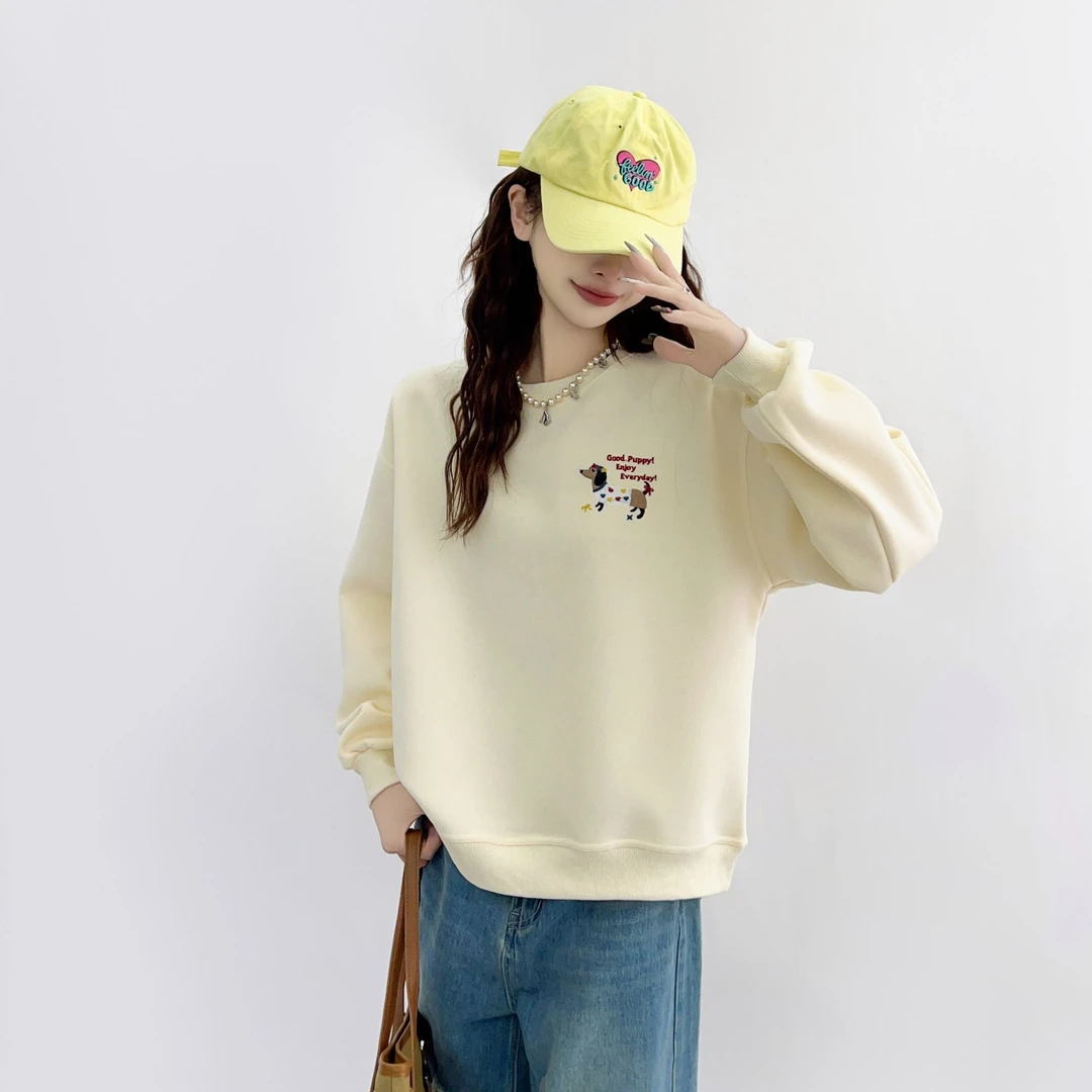 ROES MAIGZRY2025春季上新卡通刺绣狗上衣时尚宽松圆领卫衣宽松