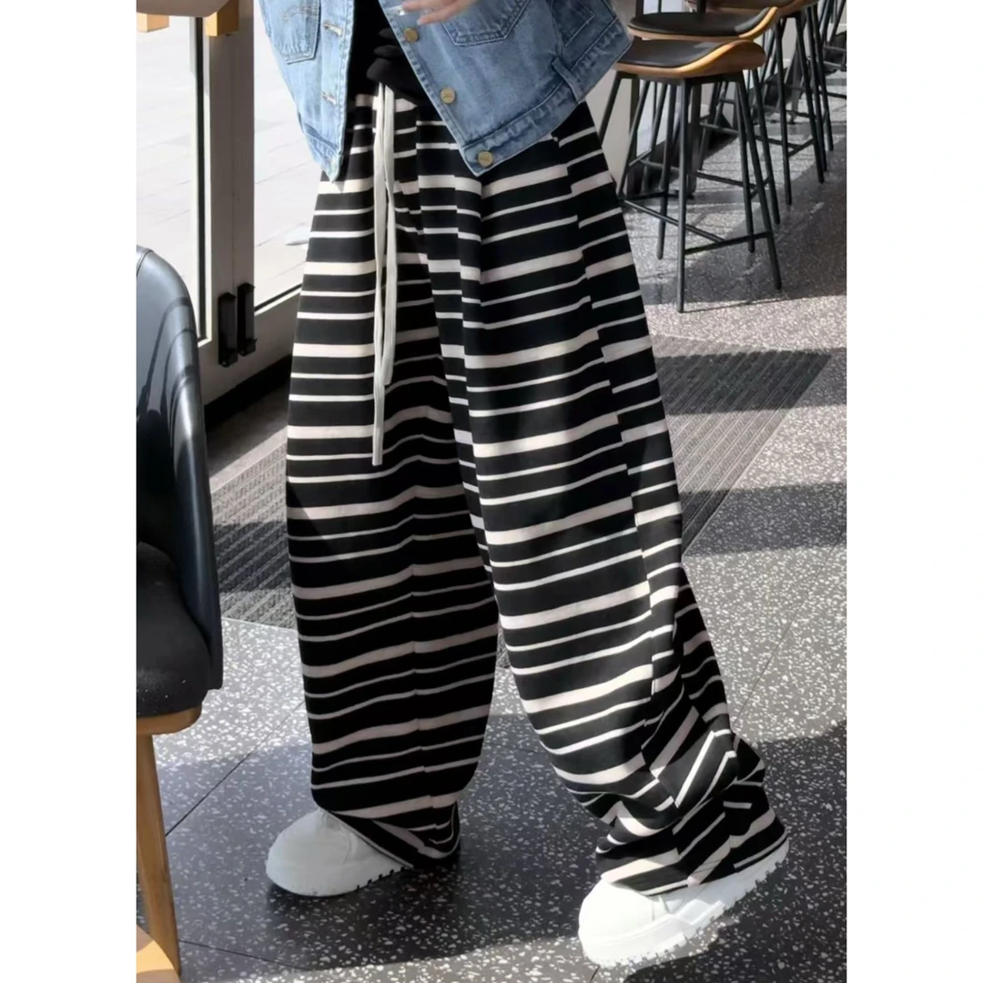 /苗苗家/『条-纹』条纹松紧腰休闲裤女束脚裤褶皱垂感卫裤2025春