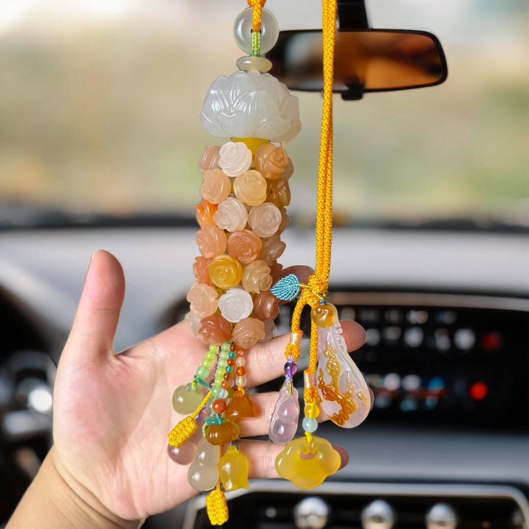 高级时尚立体莲花玫瑰阳绿葫芦车挂汽车饰品高档挂件汽车挂件