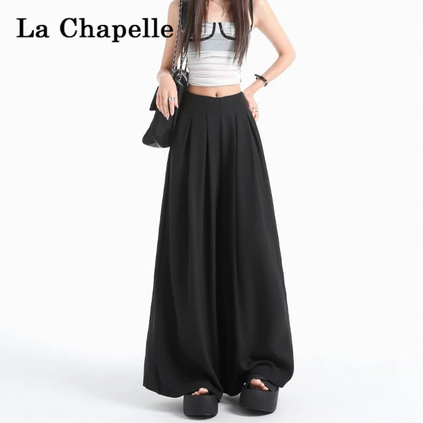 拉夏贝尔阔腿西装裤女夏季2025新款设计感高腰垂感宽松休闲拖地裤