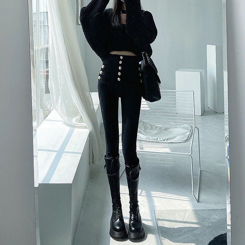 超高腰秋冬小脚牛仔裤女2024年新款黑色加绒加厚显瘦紧身铅笔裤子