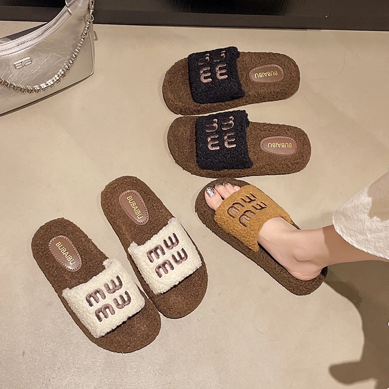 2025秋冬新款8826-2MW保暖居家棉鞋时尚厚底舒适外穿毛毛拖鞋女
