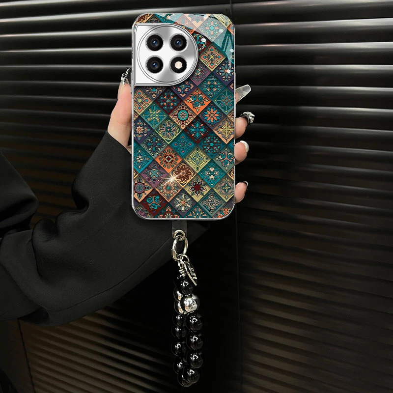 适用【一加ace2】玻璃壳五彩图腾ins风网红创意个性防摔手机壳女款