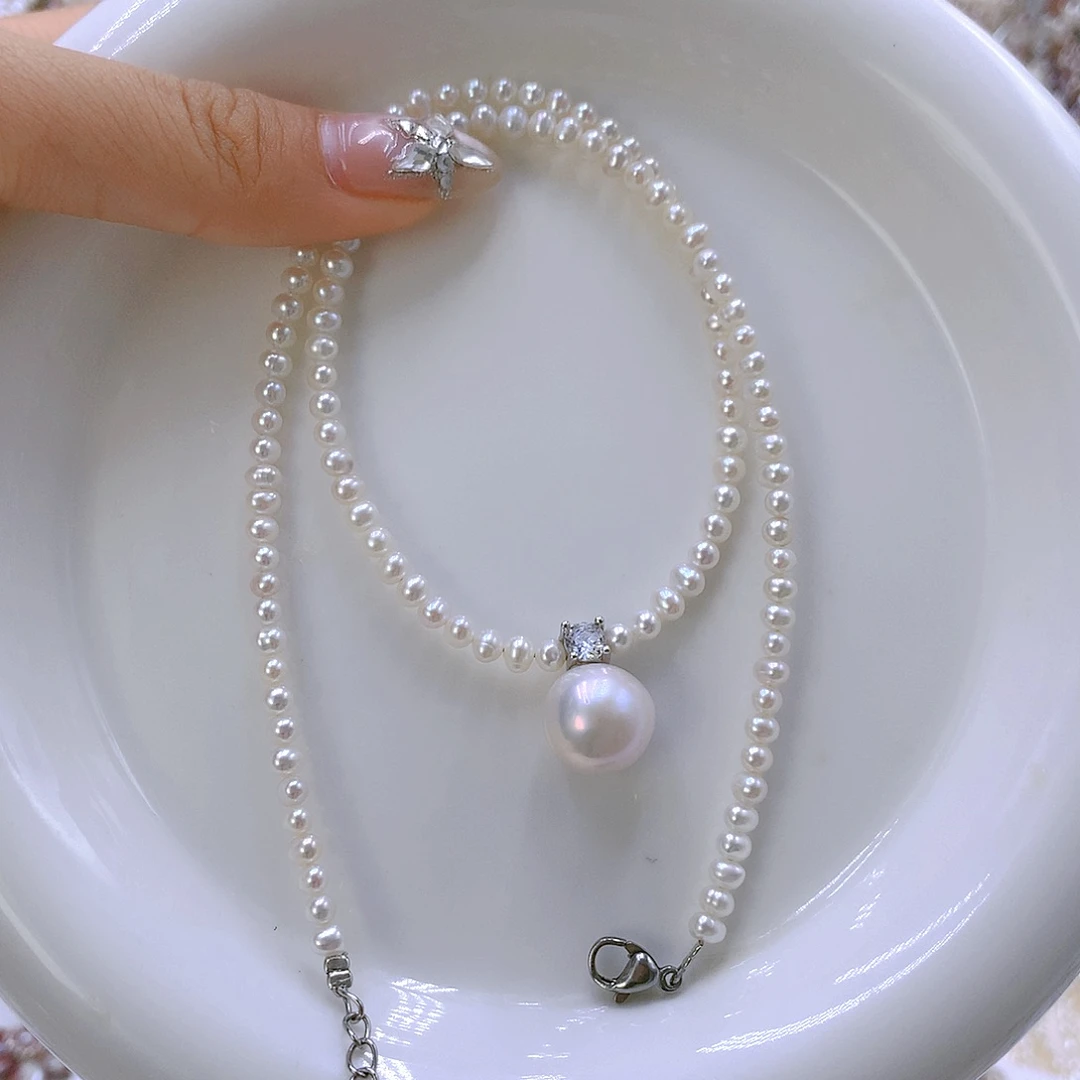 银S925镶嵌耳饰淡水珍珠