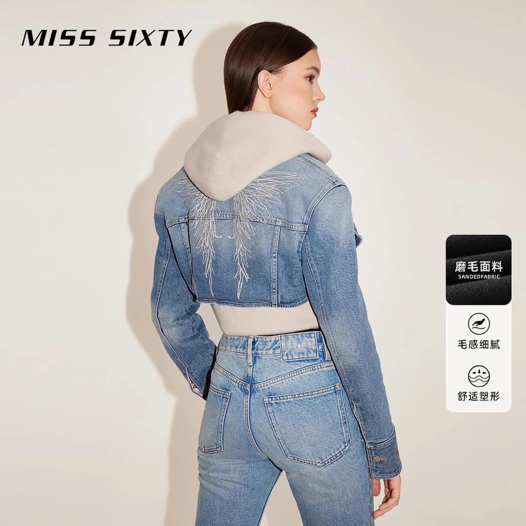 【白姐专属】Miss Sixty天使系列牛仔外套刺绣垫肩短款citywa8016