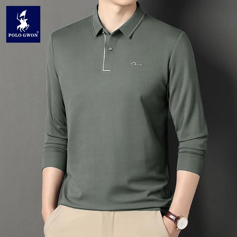 POLOGWON/保罗2025春秋季男士POLO衫休闲商务长袖翻领时尚长T恤衫