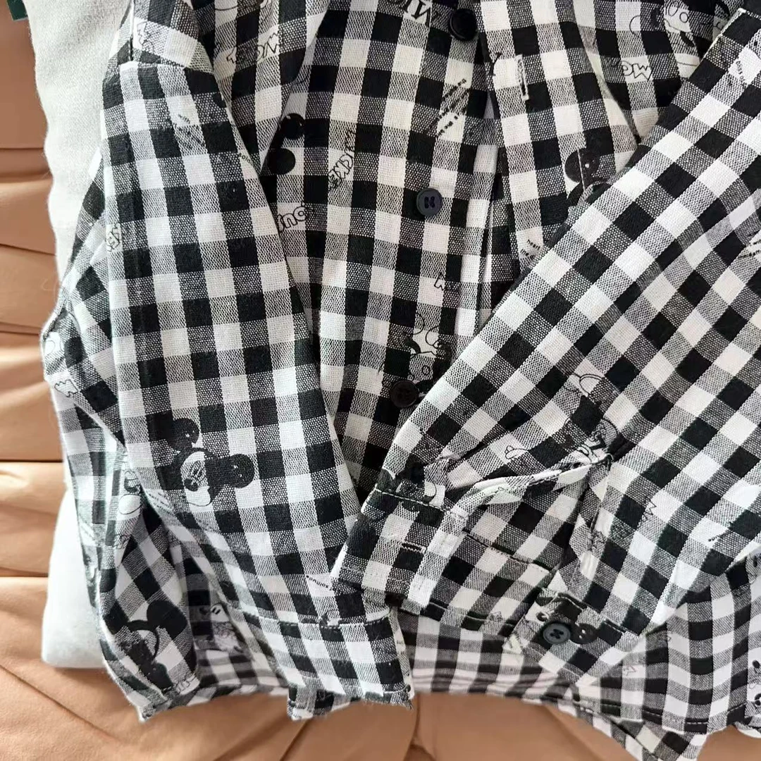 【开学季 25028】新款春秋款儿童休闲格子米奇印花立体剪裁翻领衬衫