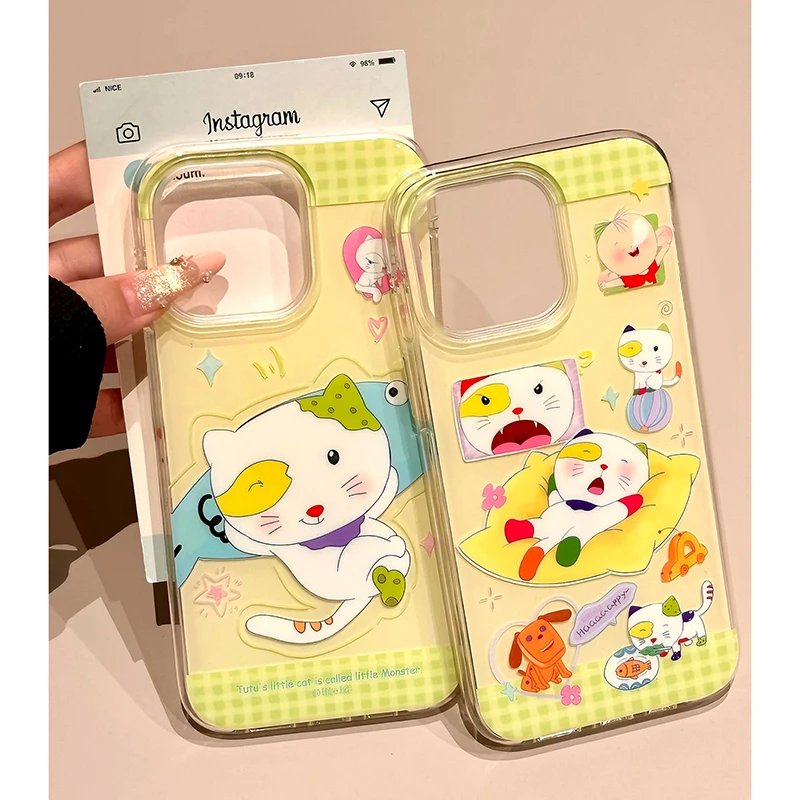 雅天立蓝鱼枕头小怪猫适用iPhone苹果16手机壳15华为vivo小米oppo