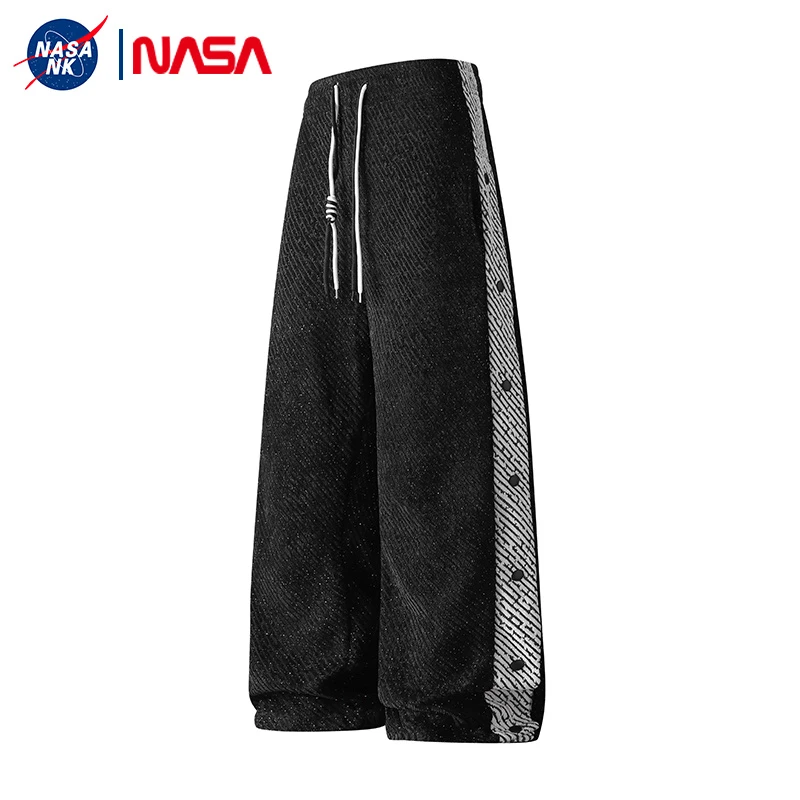 NASA联名条纹直筒篮球裤男秋冬季全开排扣运动高级休闲卫裤垂感裤