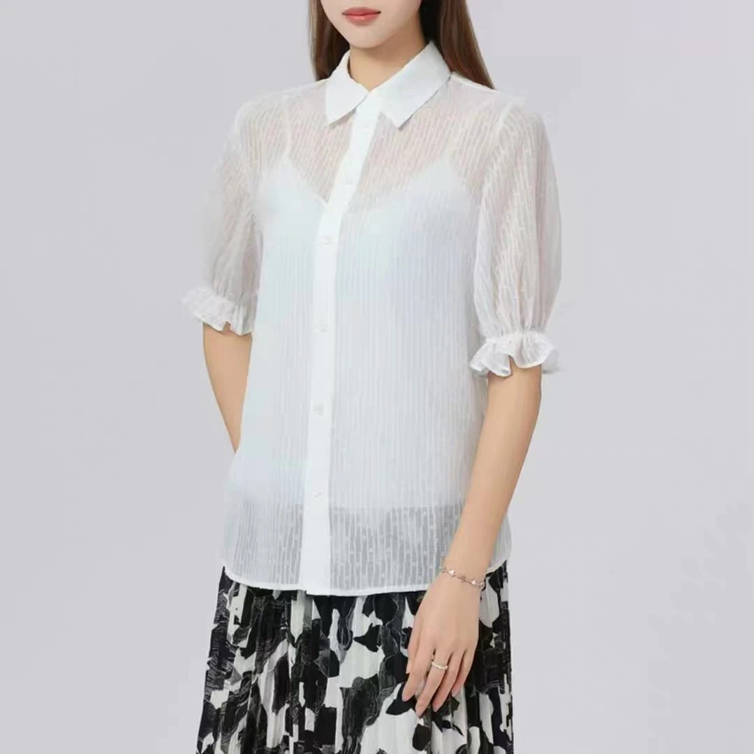 简约气质泡泡袖两件套白色衬衫优雅百搭通勤上衣130018