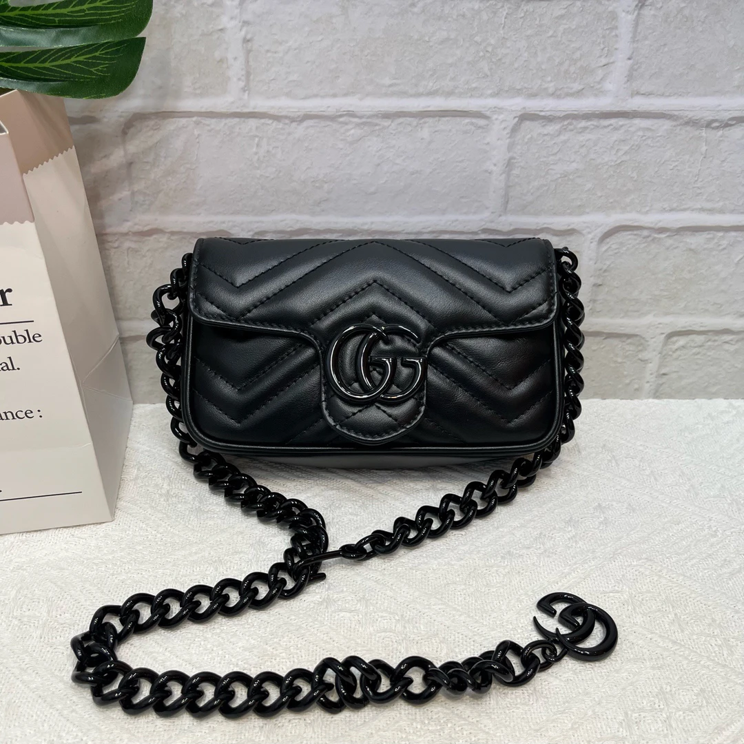 99新 GUCCI/古驰 /新款双G链条/马蒙特mini soblack