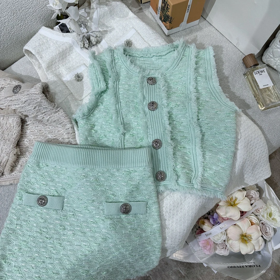 【是你大大钱】小巴家/气质名媛小香风套装女夏季背心半裙两件套