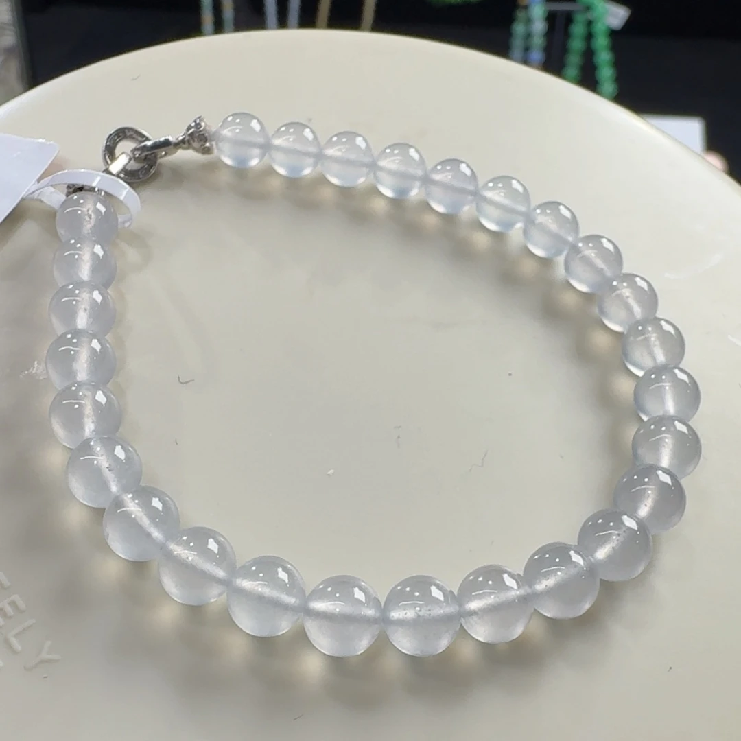 未镶嵌手串翡翠高冰玻白钢炮卡6mm白钢亮力力力力推！