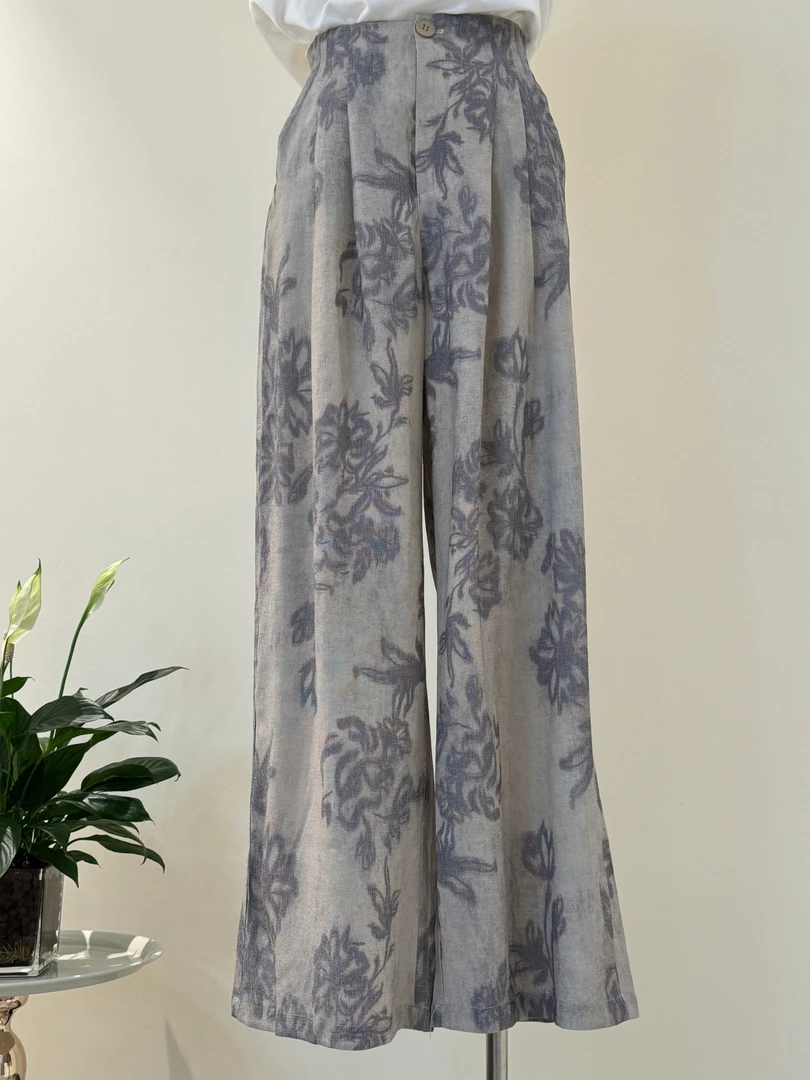 李园家2号店-88100-复古麻印花阔腿裤