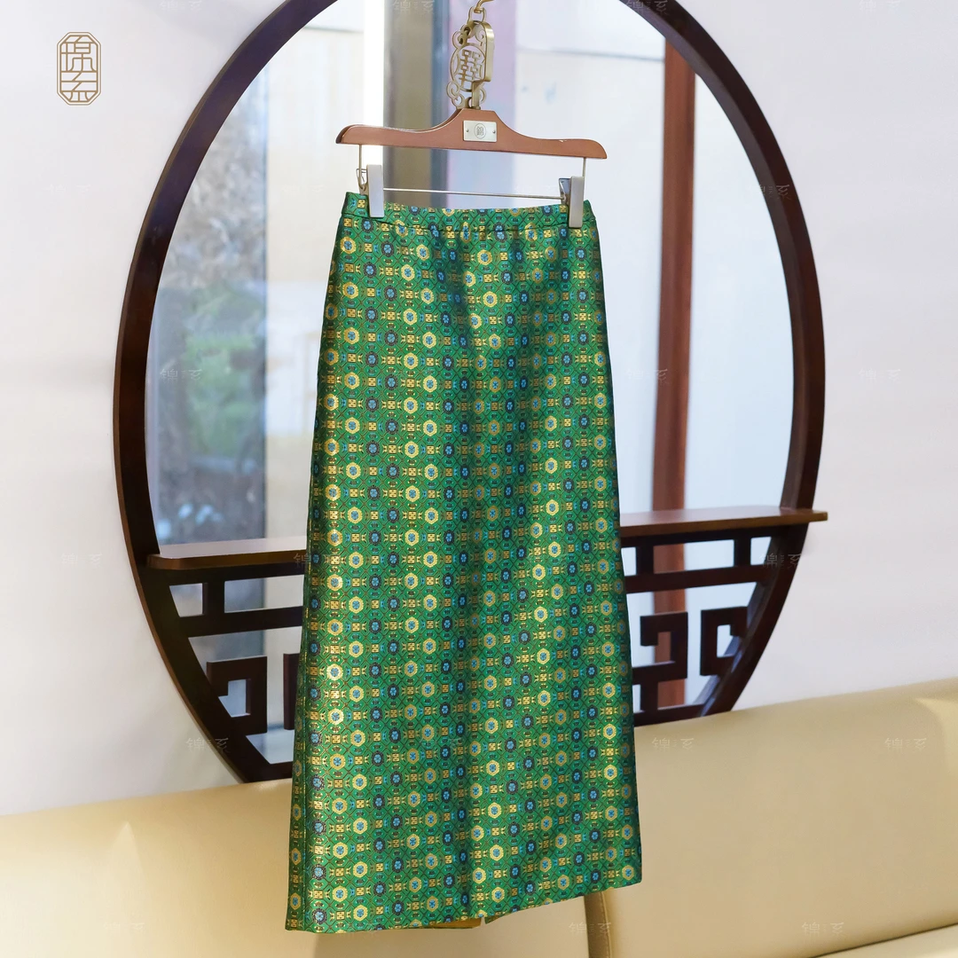 【锦系-新款】上久楷宋锦新中式国风桑蚕丝后松紧腰半裙Q-382364