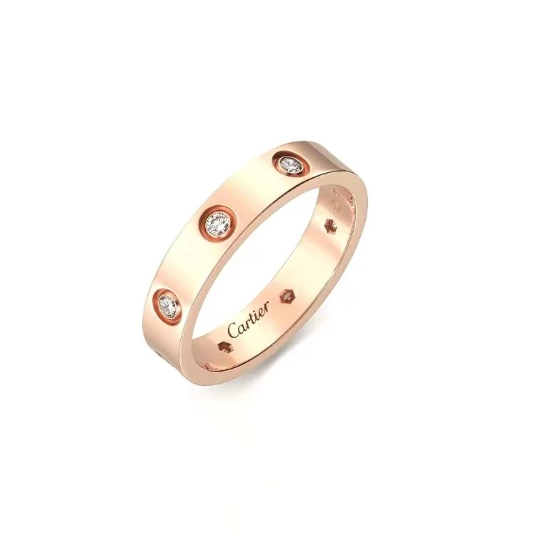 99新 Cartier/卡地亚 LOVE系列 玫瑰金窄版结婚情侣窄版八钻戒指