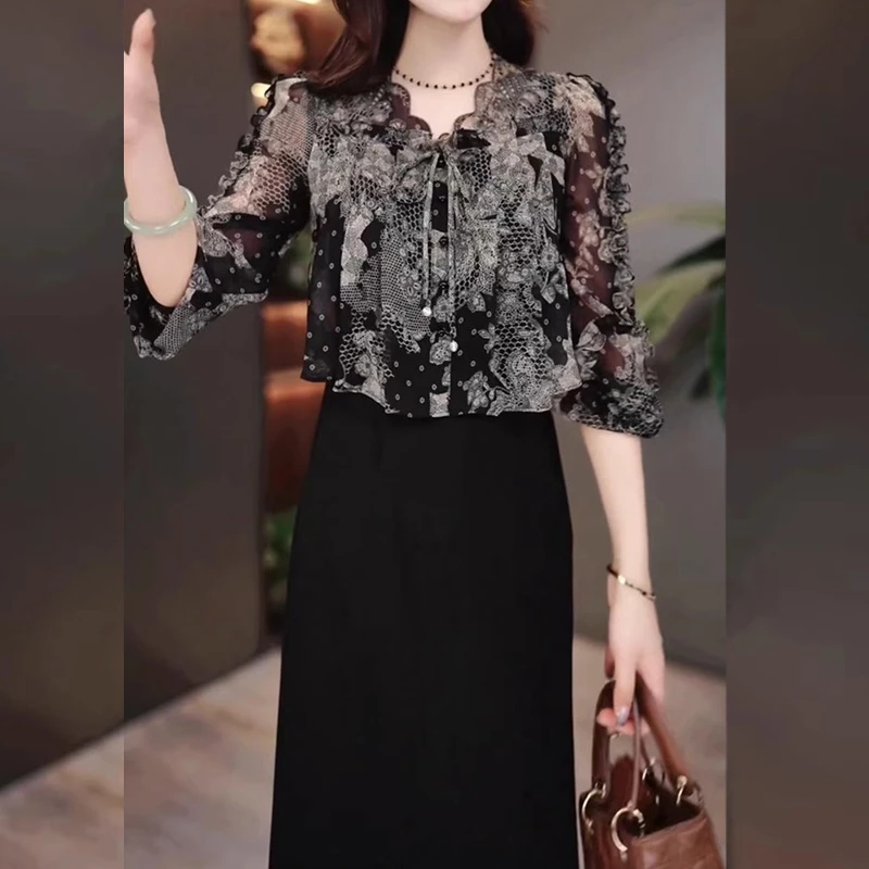 2025新款显瘦修身韩版气质遮肚裙子休闲雪纺中袖洋气夏季连衣裙