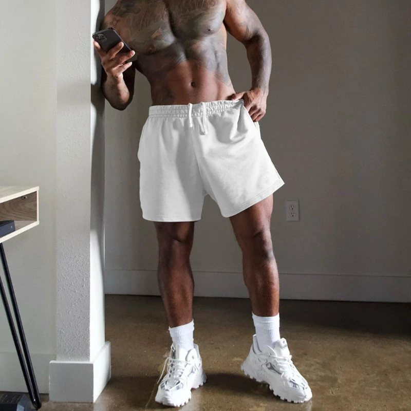 330g美式运动健身短裤男夏季毛圈纯色透气四分裤潮流跑步篮球裤子