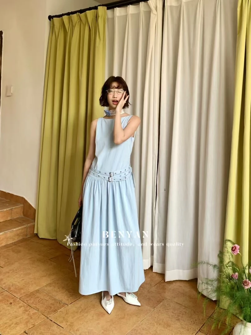 BY（82032#）高级感柳钉腰气质连衣裙（裙长S121 M123）