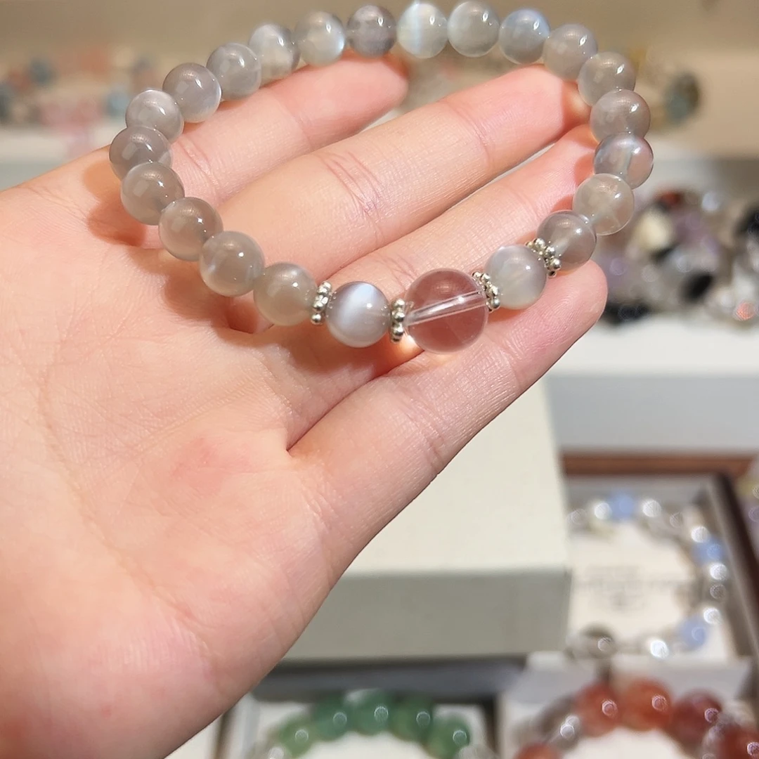 合金手链烟晶银月光
