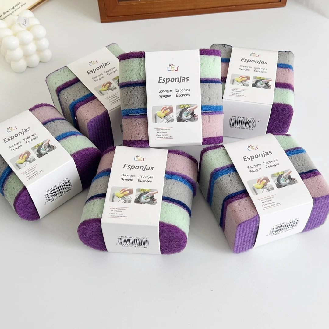 出口 一卡3个装 清洁海绵擦加厚高密度双面厨房百洁布吸水刷碗锅