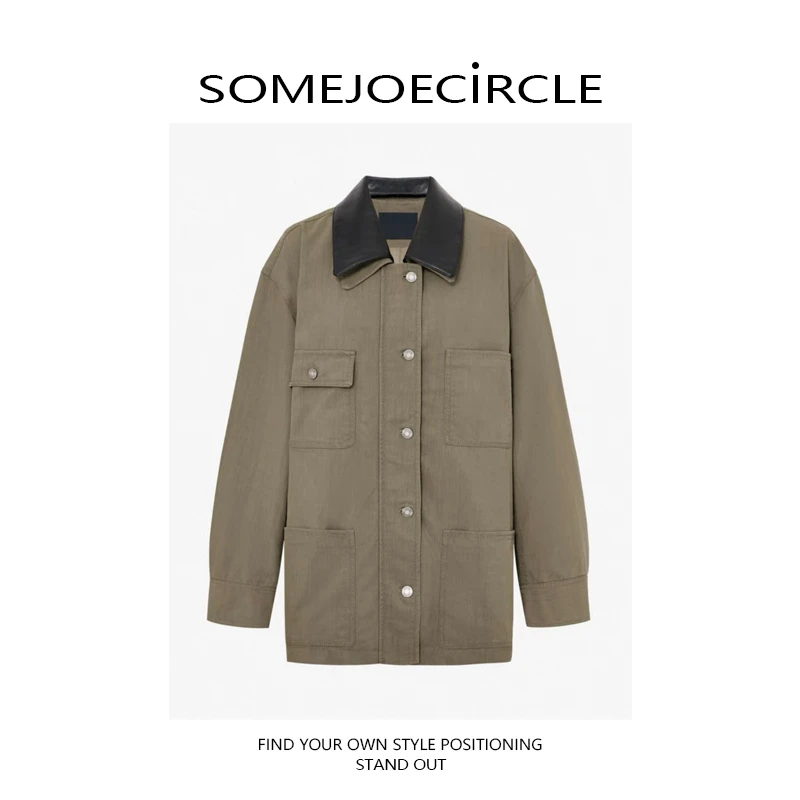 【DZ】SOMEJOECIRCLE【皮领】新品可拆皮领猎装夹克工装外套时尚8079