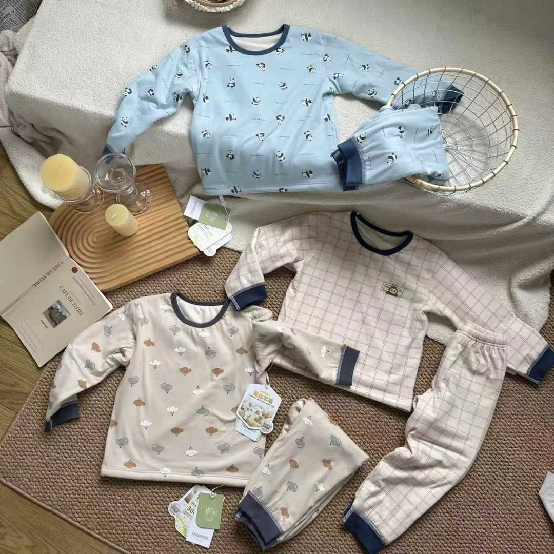 梵米蒂2025秋冬新款羊毛蚕丝550g双层保暖套装儿童秋衣裤打底0290