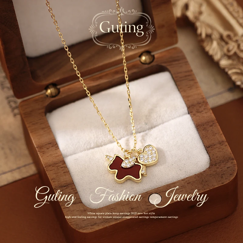 铜合金项链 7151红色小马爱心吊坠项链女高级感轻奢小众毛衣链