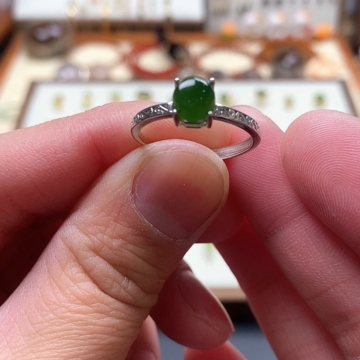 和田玉戒指银S925镶嵌雯*